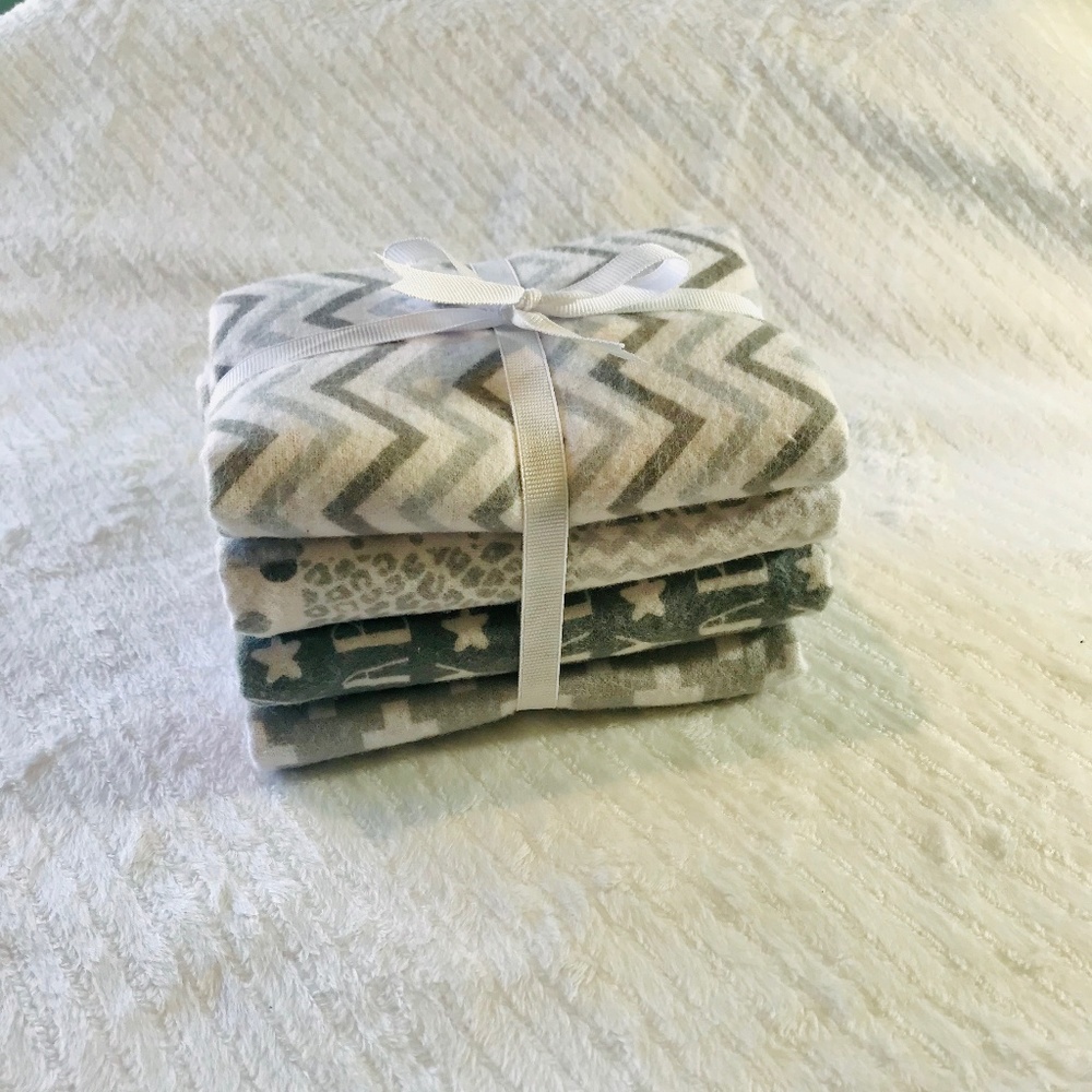 4 Gray & Pink Cotton Burp Cloth Set, Flannel Burp - Picture 2 of 5